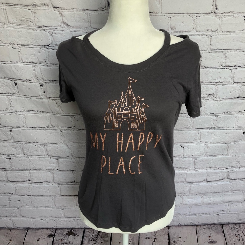 Disney Parks My Happy Place Castle Glitter Gray Cut Out Tshirt Size XS